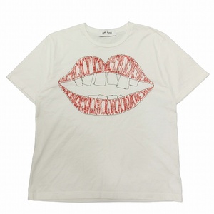 ジミルース jimi roos リップ 刺繍 Tシャツ TS WHITE KISS キス ステッチ 半袖 コットン ジャージー生地 クルーネック カットソー S 白 ♪7