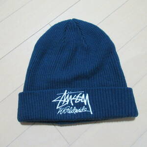 ★即決送込★STUSSY CAP oldstussy オールドステューシー ニット帽 ビーニー beanie キャップ hat 帽子 ハット 青 blue world wide