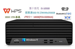 D1972/HP600G6SFF/CPU i5-10500/RAM 16GB(PC4-3200)/M.2 NVMe256GB+3.5HDD1TB/WIN11 pro/DVD/Office WPS/無線LAN+Bluetooth