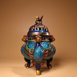 ▽鴻▽ 銅製 景泰藍 琺瑯彩 鳳鳥熏香炉 置物 古賞物 中国古玩 中国古美術