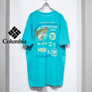 L / Columbia PFG コロンビア コットン 半袖 Tシャツ グラフィック TEE バス釣り デザイン プリント ターコイズ ブルー 古着 アウトドア