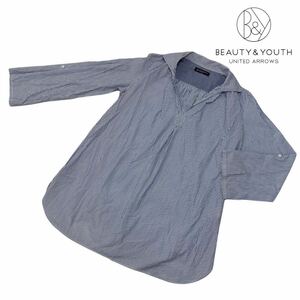 a69 日本製 ♪ BEAUTY&YOUTH UNITED ARROWS ビューティ&ユース ユナイテッドアローズ シャツ トップス スキッパー 紺系 レディース