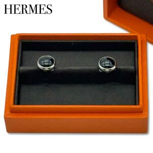 HERMES エルメス ストーン ピアス シルバー ブラック レディース 箱付き キャッチ