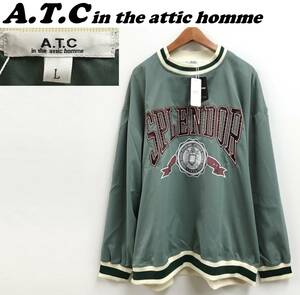 未使用品 /L/ A.T.C in the attic グリーン ロンティ ストリート 長袖Tシャツ メンズレディース ドロップショルダー タグ インジアティック