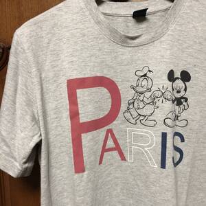 Disney ディズニー Tシャツ メンズ Lサイズ グレー色◆PARIS パリ ドナルド ミッキー