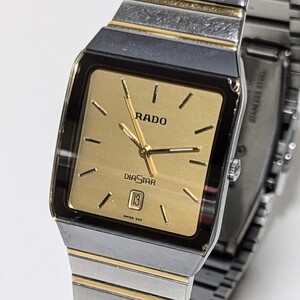 RADO DIASTAR 129.0266.3 ラドー ダイアスター スクエア ゴールド×シルバーコンビカラー ゴールド文字盤 デイト 純正ベルト 稼働品