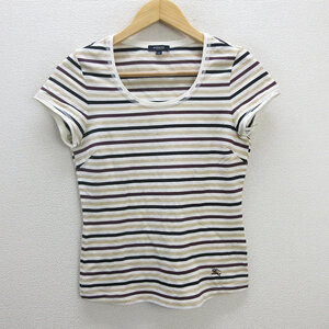 z■バーバリー/BURBERRY LONDON 半袖ボーダーTシャツ【2】茶/LADIES/21【中古】■