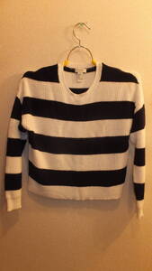 ★FOREVER 21★フォーエバー21レディーストップスサイズS Ladies Tops long sleeve size S USED IN JAPAN 　Striped　白黒