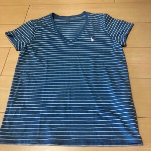 国内正規品 ラルフローレン ポロ POLO Vネック 半袖 Tシャツ M 165/92A ストライプ (230410)