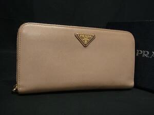 1円 PRADA プラダ サフィアーノレザー ラウンドファスナー 長財布 ウォレット 小銭入れ 札入れ レディース ベージュ系 FJ3576