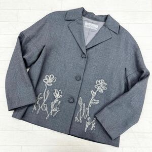 1389◎ 日本製 mila schon DUEMILA ミラ ショーン トップス ジャケット アウター シングル 長袖 刺繍 グレー レディース40