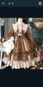 (新品)フリフリいっぱい！くまさん付き！めっちゃキャワューいボリュームスカートロリータワンピースブラウン サイズM☆★