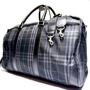 美品 ●BURBERRY GOLF バーバリーゴルフ BURBERRY バーバリー ボストンバッグ 大容量 2way シャドーチェック 黒 ブラック 裏地総柄 