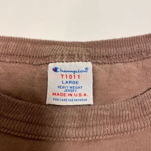 T1011 Lサイズ usa製 ポケT 茶 チャンピオン brown Tシャツ champion made in usa サンフェード 襤褸 ボロ ぼろ アメリカ製 ゆるだぼ 無地