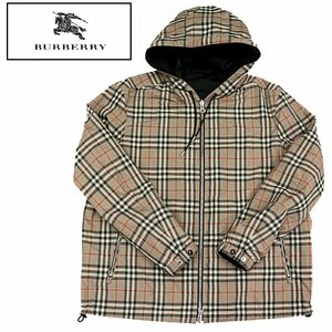 【1円/ほぼ未使用】バーバリー BURBERRY メンズ ブルゾン リバーシブル ノバチェック ジップアップパーカー ラバーロゴ ベージュ 黒 43819