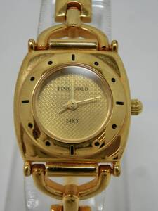 ‡ 0279 FINE GOLD 24KT Dial Watch 金 ゴールド クォーツ ゴールド文字盤 レディース 腕時計 電池切れ 付属品無 現状品