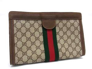 1円 ■美品■ GUCCI グッチ 89 01 002 ヴィンテージ シェリーライン GG柄 レザー クラッチバッグ セカンドバッグ ブラウン系 FK0970