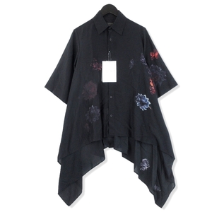 美品 Yohji Yamamoto ヨウジヤマモト C/S FLOWER COLOR FLOUNCE SHORT SLV BLOUSE FS-B64-014-1 24SS ブラック 黒 1 20018673