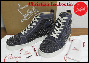 激レア色 Christian Louboutin ルイススパイク クリスチャンルブタン メンズ 42 ネイビー ハイカットスニーカー ガンメタル 新品