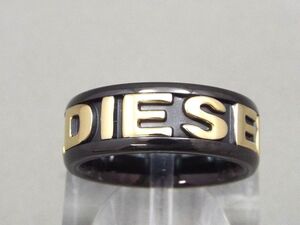 DIESEL/ディーゼル ステンレススチール ゴールドカラー×ブラック ロゴ リング/指輪/アクセサリー 19号 【3026y2】