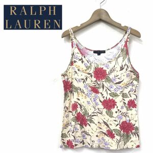 R260-R◆RALPH LAUREN ラルフローレン 総柄タンクトップ◆サイズM レディース 婦人 トップス 春夏 綿100% コットン 花柄 クリーム色