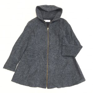 ◆HIROKO KOSHINO ヒロココシノ モヘア ウール フーデット ニット コート 42(XL) 日本製 ジャケット ブルゾン LL 2L ゆったり 大きい 婦人