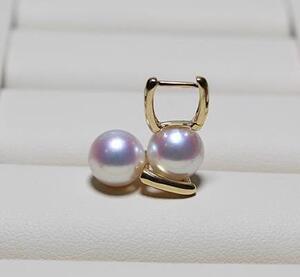 K18YG イエローゴールド あこや真珠 ピアス リングピアス フープピアス アコヤ 真珠 パール 18K akoya pearl スクエア シンプル WG