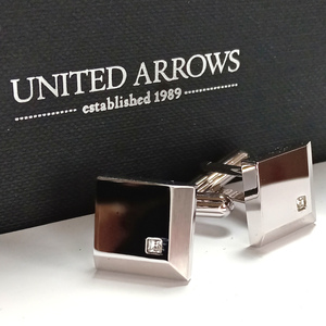 【uac42】UNITED ARROWS　ユナイテッドアローズ　カフス　カフリンクス　シルバー　ミラータイプ　クリスタルガラス　スクエア　新品