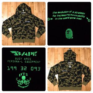 ★蓄光★ 1st camo green フルジップ パーカー XLサイズ a bathing ape BAPE full zip hoodie エイプ ベイプ アベイシングエイプ 迷彩 1225