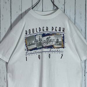 90s アンビル anvil シングルステッチ トライアスロン 企業ロゴ スーベニア フォトT 肉厚 両面プリントTシャツ XL ホワイト 1997 20202945