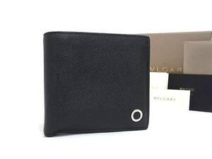 1円 ■極美品■ BVLGARI ブルガリブルガリ レザー 二つ折り 財布 ウォレット 札入れ 小銭入れ ブラック系 FI4002