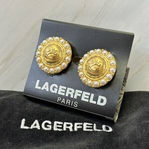 1円【極美品】KARL LAGERFELD カールラガーフェルド イヤリング アクセサリー フェイクパール ロゴ ゴールドカラー 金色