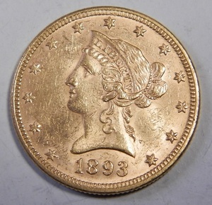 1896年　10＄金貨　16.70ｇ　比重17.2　K21　金　金貨
