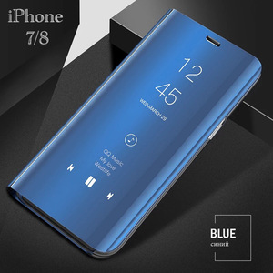 iPhone8 iPhone7 SE第二世代 スマホケース　手帳型ケース ミラーケース 光沢 鏡面 反射 鏡面加工 液晶フィルム　ブルー