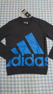 〇♪160☆未使用・保管品☆adidas☆裾ロゴプリントトレーナー　灰140①