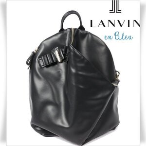 未使用1円～★LANVIN en Bleu ランバン オン ブルー りぼんパール リュックサック バッグ ブラック 黒 正規店本物 ◆A1047◆