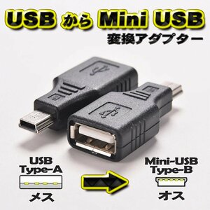 USB Type-A (メス) を Mini USB Type-B （オス） に変換する アダプター