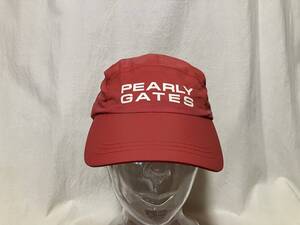 PEARLY GATES パーリーゲイツ ロゴプリント入りキャップ/帽子 薄い赤系/オフ白 M 中古品 日本製