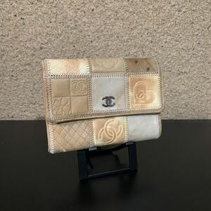 希少　良品　CHANEL シャネル アイコン　柄多め　財布 ココマーク 折り財布　ベージュ系　コンパクトウォレット