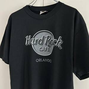 90s Hard Rock CAFE ハードロックカフェ USA製 ORLANDO Tシャツ M ロゴプリント 企業 アート ムービー ブラック 古着