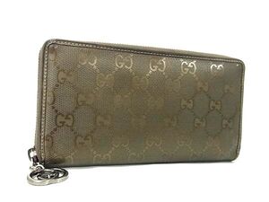 1円 ■美品■ GUCCI グッチ 212110 GGインプリメ インターロッキングG PVC ラウンドファスナー 長財布 ウォレット ブロンズ系 FJ1522