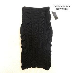 新品未使用 DKNY DONNA KARAN NEW YORK ダナキャランニューヨーク サイズUS2 ギャザー ドレープ チューブトップ ワンピース 黒 ブラック