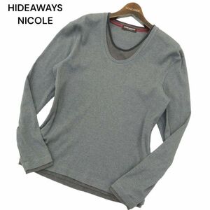 HIDEAWAYS NICOLE ハイダウェイ ニコル 通年 レイヤード風★ ボーダー 長袖 リブ カットソー ロンTシャツ Sz.48　メンズ 灰　C4T04728_5#F