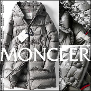 超レアモデルBANNEC■国内正規品/新品【MONCLER】モンクレール高級感抜群シルバー色ギャザーフードクルミ釦ロングダウンコートジャケット0S