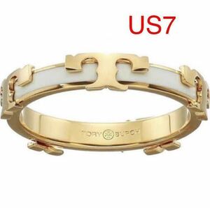 正規　新品　TB037-02 Tory Burch トリーバーチ　セリフT エナメル スタッカブル リング ホワイト　US7 日本サイズ14号