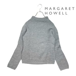 11T341☆ MARGARET HOWELL マーガレットハウエル グレー ウール100% ハイネック モックネック 長袖 ニット セーター 秋冬 トップス サイズ2