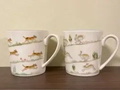 マグカップ2個/野原をかける犬/野山をはねる兎/HOYA CHINA