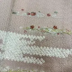 付け下げ 正絹 刺繍 花 絞り 紋なし 袷 着物 T-742F