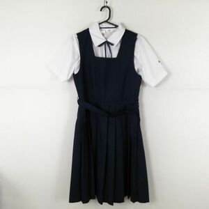 1円 ジャンパースカート 紐タイ 170A バスト96 ウエスト80 トンボ 冬物 女子 学生服 中学 高校 紺 制服 中古 ランクC NA8156