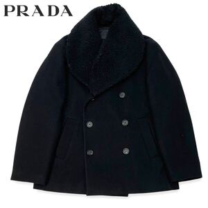 10 国内正規品 PRADA プラダ UGY280 エリボア ウール ピーコート Pコート ハーフコート Half Coat Jacket 54 ブラック メンズ